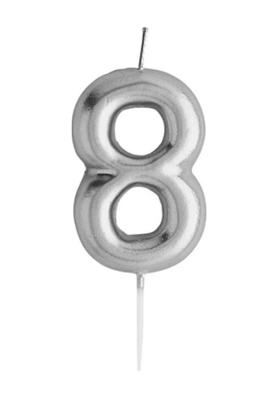 Rakamlı Gümüş Silver Pasta Mumu Yaş 8