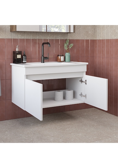 '' Lavabolu '' Mat Mdf 80 Cm Banyo Alt Dolabı Beyaz