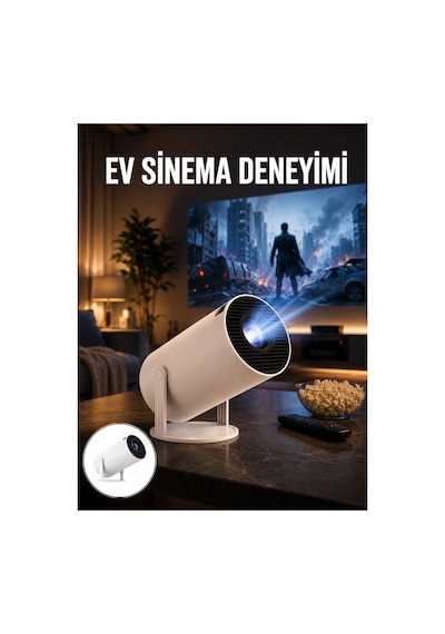 Sinema Projektörü Android Hdmı Usb Wifi Ses Çıkışlı Ayaklı Projeksiyon Taşınabilir Yeni Nesil Çok Renkli