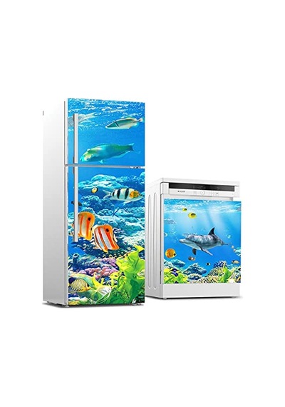 Buzdolabı Ve Bulaşık Makinası Beyaz Eşya Sticker Kaplama Denizaltı Balıklar Çok Renkli