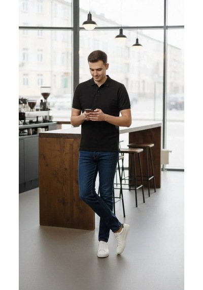 Erkek Polo Yaka Düğmeli Pike Kumaş Tişört Regular Fit Kısa Kol T-shirt - Siyah Erkek Polo Yaka Düğmeli Pike Kumaş Tişört Regular Fit Kısa Kol T-shirt - Siyah