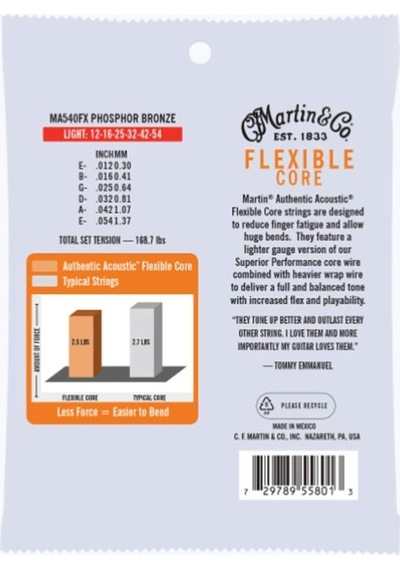 Martin Co Ma540fx Flex Core Phosphor Bronze "tommy Emmanuel's Choice" Akustik Gitar Teli Light 12-54