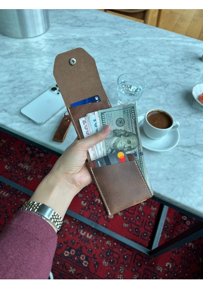 Mft Leather Hakiki Deri Çıtçıtlı Erkek Cüzdan Nova 5801 Taba