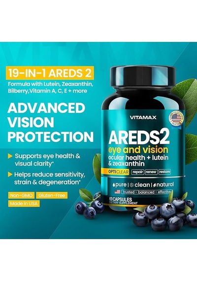Areds 2 Eye Vitamins - Lutein, Zeaxanthin, Bilberry, Astaxanthin Mineral Vision 60 Kapsül