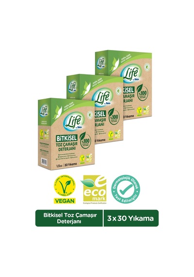 Life By Fakir %100 Bitkisel Bazlı Doğal Toz Çamaşır Deterjanı 3 x 1500 G