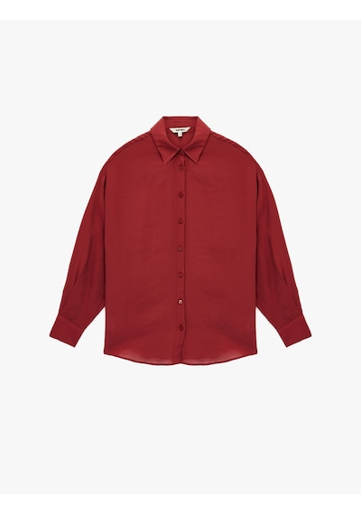 Koton Modal Kumaş Uzun Kollu Klasik Yaka Oversize Gömlek Bordo 6sak60133pw Bordo