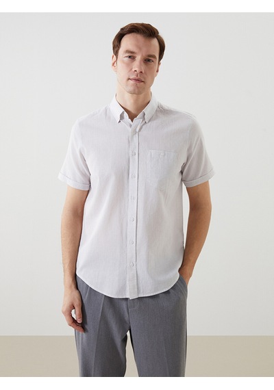 Lcwaıkıkı Classic Gri Regular Fit Keten Karışımlı Erkek Gömlek