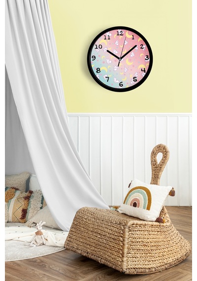 Sevimli Tavşan Tasarımı Çocuk Odası Duvar Saati - 30cm - Önü Camlı Siyah Kasa - Sessiz Mekanizma-jh0719 Siyah