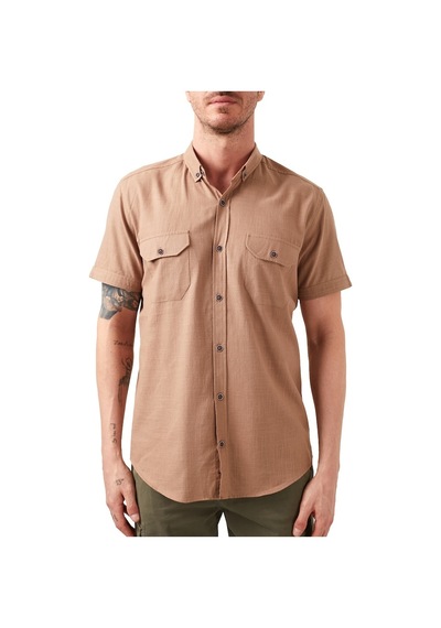 Buratti Düğmeli Yaka Pamuklu Slim Fit Cepli Erkek Gömlek Cf21S111153 Toprak