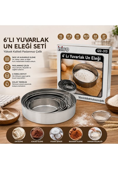 İbico İ22-313 Round Strainer Metal Un Elek Seti 6 Parça, 15-26.5cm