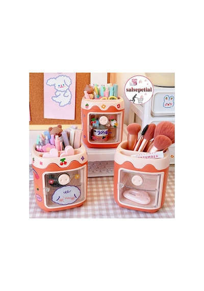 Kawaii Sevimli Kalem Kutusu Masaüstü Kalemlik Kawaii Kapaklı Kalem Kutusu Masa Üstü Organizer Turuncu Kapaklı
