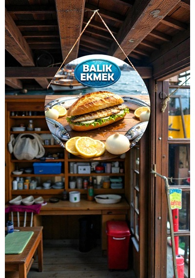 Balık Temalı İpli Ahşap Kapı Duvar Süsü, Balık Restoranı Dükkanı Tablo Dekoru