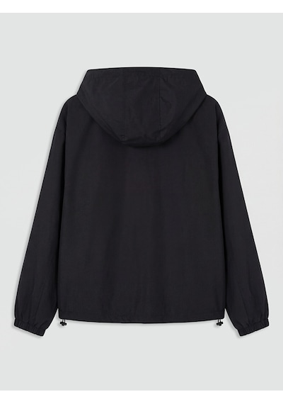 Lcw Comfort Siyah Kapüşonlu Oversize Kadın Yağmurluk
