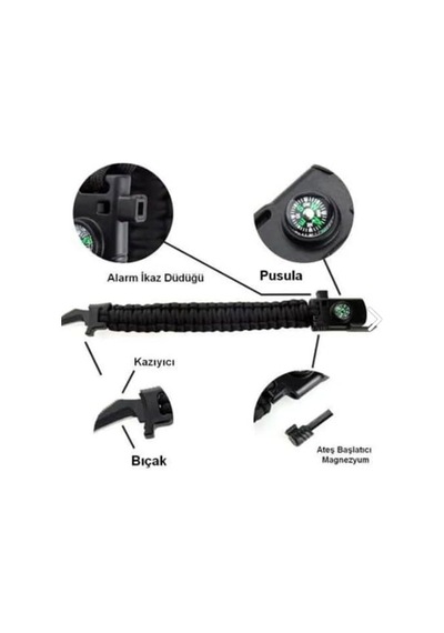 Sprenda Survival Bileklik Bıçak Pusula Ateş Başlatıcı Magnezyum Çok Renkli