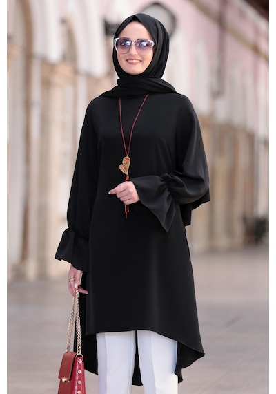 Raika Moda Feryal Büyük Beden Pantolon Tunik Tesettür Takım Siyah