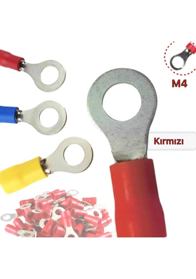 İzoleli Yuvarlak Kablo Pabucu Kırmızı M4 100 Adet