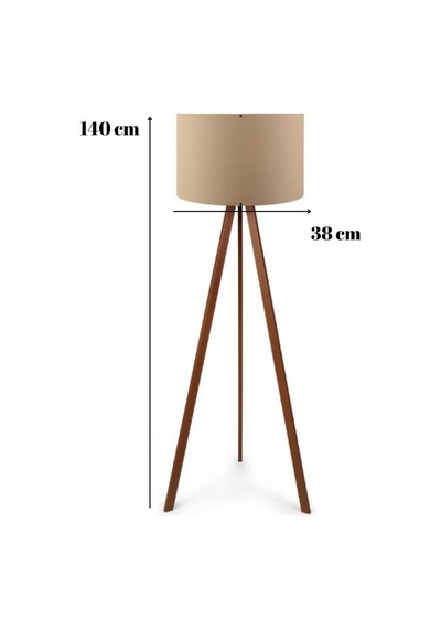 Pratik Tripod Lambader Ve İki Adet Ahşap Üç Ayaklı Abajur Ceyiz Seti Kahve Kumaş Kahve