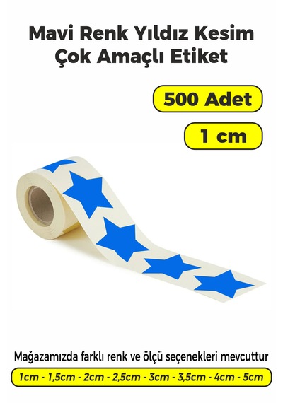 Mavi Renk Yıldız Kesim Sticker Etiket 1cm - 500 Adet Mavi