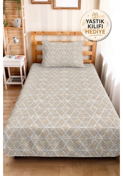 Bej Geometrik Genç Odası Tek Kişilik Pike Takımı - Modern Beyaz 160x220 Cm Kapitone Yatak Örtüsü Kırmızı