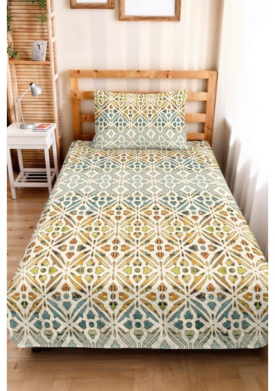 Turkuaz Geometrik Genç Odası Tek Kişilik Pike Takımı - Etnik Hardal 160x220 Cm Kapitone Yatak Örtüsü Naif Gölge Nüansı