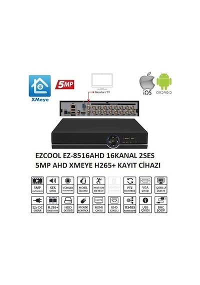 Ezcool Ez-8516ahd 16 Kanal 5 Mp 1hdd Xmeye Kayıt Cihazı