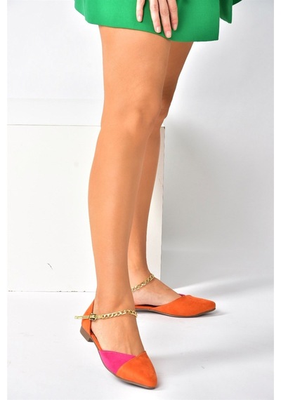 Fox Shoes Turuncu/fuşya Süet Zincir Detaylı Kadın Babet P726054502 Turuncu/fuşya-süet Turuncu - Fuşya