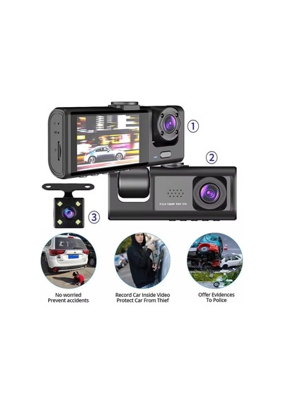 Black Box Wifi Destekli Full Hd 1080p 3 Lü Araç Kamerası Ön + İç + Arka Kamera Dvr Car Dashcam