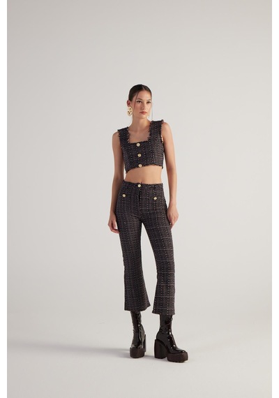 Holly Lolly İspanyol Kesim Tüvit Tweed Pantolon Siyah