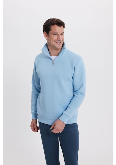Tudors Unisex Relax Fit Rahat Kesim Pamuklu İçi Polarlı Yarım Fermuarlı Mavi Dik Yaka Sweatshirt-31447 Tudors Unisex Relax Fit Rahat Kesim Pamuklu İçi Polarlı Yarım Fermuarlı Mavi Dik Yaka Sweatshirt-31447