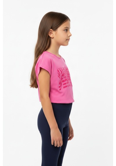 Toontoy Kids Toontoy Kız Çocuk Baskılı Bisiklet Yaka Kısa Kollu Tişört 22429 Fuşya