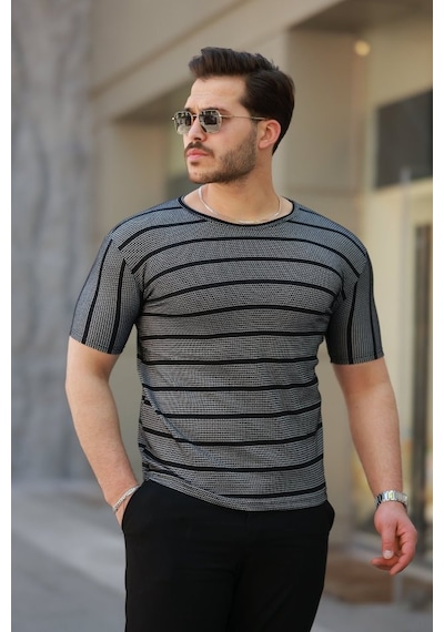 Veraura Lifestyle Erkek Petek Desenli Kısa Kollu T-shirt Siyah