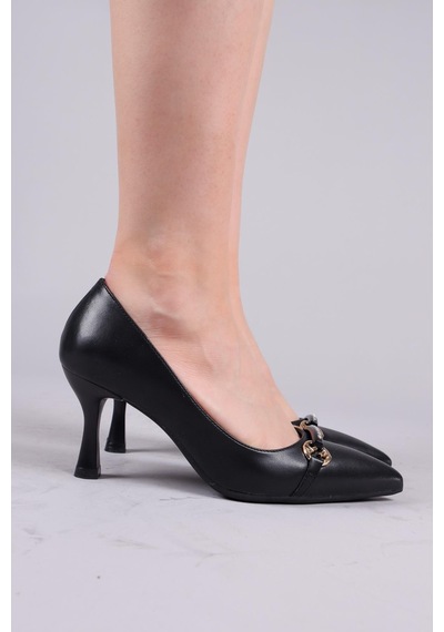 Birikon Lepel Taşlı Gold Tokalı Stiletto Siyah-8503 Siyah