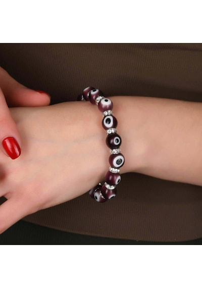 Stretch 10 Mm Koyu Mor Renkli Nazar Boncuklu Kristal Taşlı Rondela Bileklik Diğer