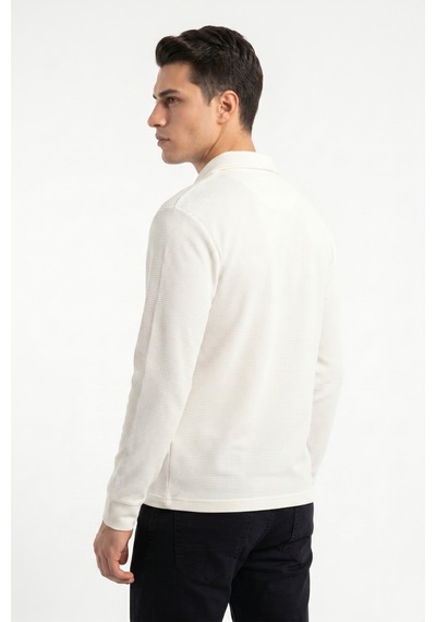 Opınıon Erkek Spor Polo Yaka Petek Dokulu Sweatshırt Bgl-st05442 Beyaz