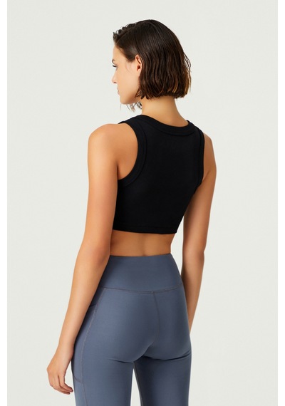 Los Ojos X Melodi Siyah Pamuklu Kalın Askılı Crop Top Tank Siyah
