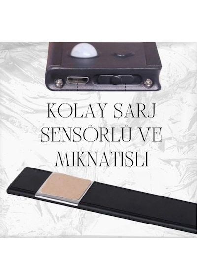 40cm Sensörlü Şarjlı Led Dekoratif Lamba Mıknatıslı 3 Farklı Renk Şerit Led Çok Renkli