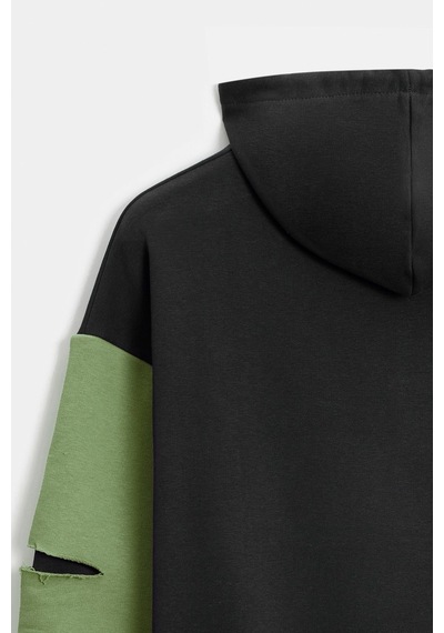 Shooter Sportwear Shooter Erkek Oversize Kapüşonlu Baskılı Kanguru Cepli Sweatshirt Siyah - Haki