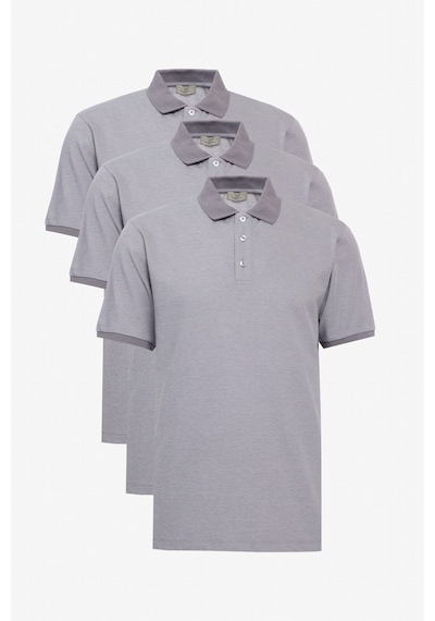 George Henry 3'Lü Çekmeyen Pamuklu Kumaş Slim Fit Dar Kesim Kıvrılmaz Polo Yaka Tişört Paketi Gargoyle Çok Renkli