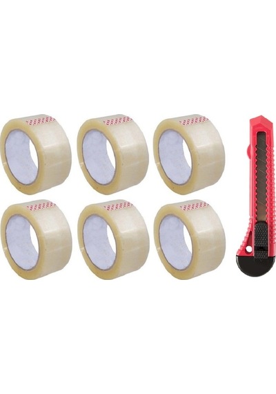 6 Adet 45mm x 100mt Şeffaf Koli Bandı Falçata Bant
