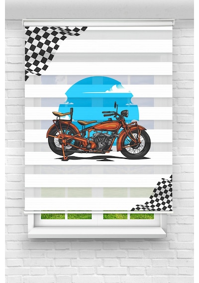Perdecizade Enxboy Motorsiklet Dijital Baskılı Zebra Perde-cocuk Odası-stor Perde Renkli