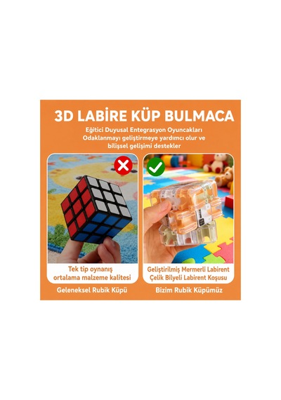 3d Labirent Zeka Küpü Eğitici Akıl Oyunu Çelik Bilyeli Sabır Ve Odaklanma Oyuncağı 3+ Yaş