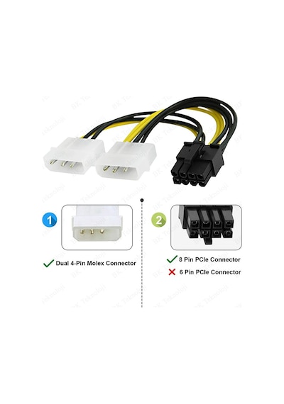 8 Pin Pcıe To 2X4 Pin Molex Ekran Kartı Power Kablosu