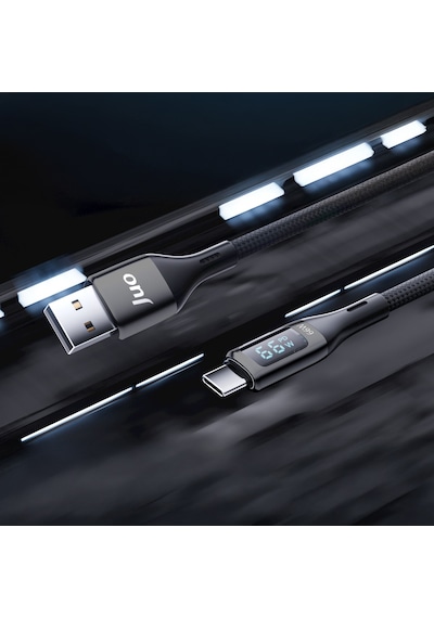 Juo 66W Dijital Led Ekranlı Örgülü Usb-a To Usb Type-c Hızlı Şarj ve Data Kablosu 2M