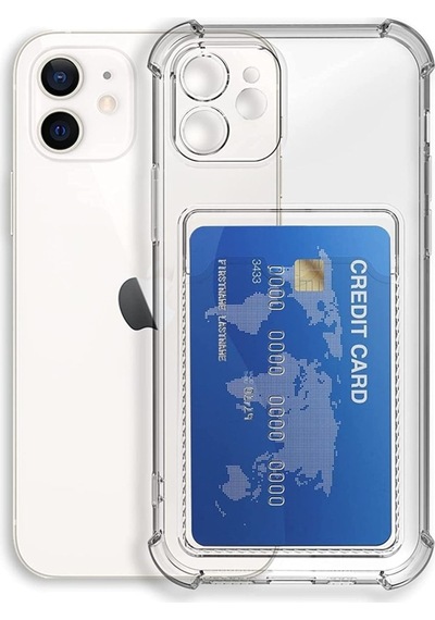Apple Uyumlu iPhone 12 Mini Kapak Kamera Korumalı Kartlıklı Darbe Emici Özellikli Şeffaf Silikon Kılıf