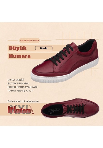 45-46-47-48-49-50 Numara Kadir-02 Bordo Dana Derisi Büyük Numara Erkek Spor Ayakkabısı Rahat Geniş Kalıp Şık Bordo 45-46-47-48-49-50 Numara Kadir-02 Bordo Dana Derisi Büyük Numara Erkek Spor Ayakkabısı Rahat Geniş Kalıp Şık Bordo