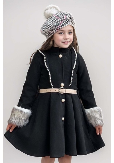 Riccotarz Kız Çocuk Ekose Desen Elbise Ve Kolları Peluş Ve İnci İşleme Siyah Kaşe Kaban Siyah Riccotarz Kız Çocuk Ekose Desen Elbise Ve Kolları Peluş Ve İnci İşleme Siyah Kaşe Kaban Siyah