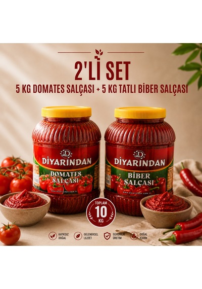 Diyarından 2'li Avantajlı Paket 5 Kg Domates Salçası + 5 Kg Tatlı Biber Salçası 10 Kg