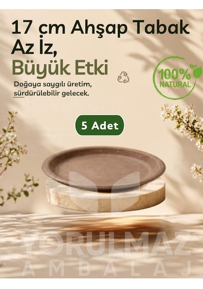 17 Cm %100 Doğal Biogranül Ahşap Tabak 5 Li Kullan-at Piknik & Servis Tabağı Siyah