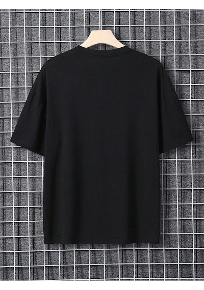 T-shirt - Nyc Baskılı Oversize Bisiklet Yaka Kısa Kol Tişört Siyah