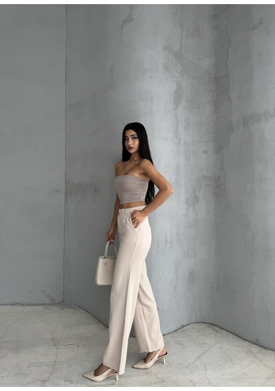 Loısy Kadın Palazzo Pantolon Oversize Kesim Bej